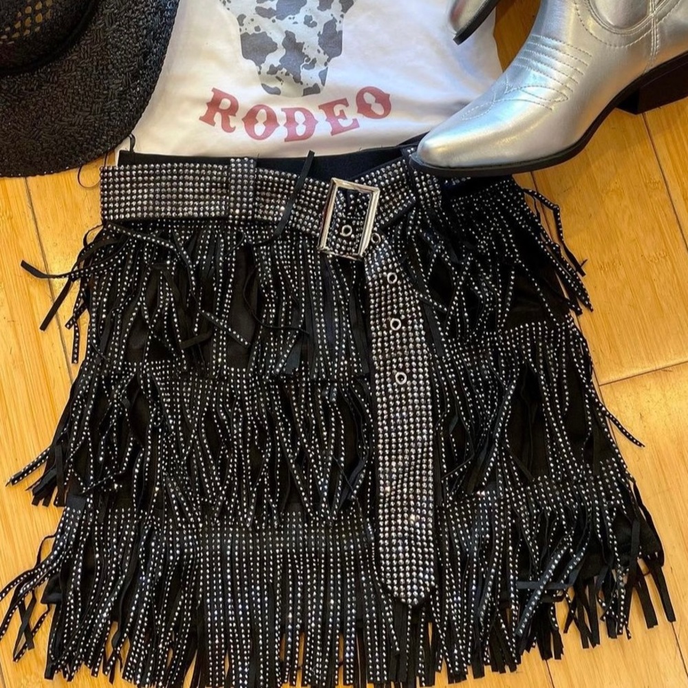 Rhinestone fringe skirt